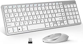 Rechargeable Wireless Keyboard and Mouse Set, Slim Thin 2.4G Cordless Small Keyboard with Numeric Keypad & Silent Mouse Combo for Windows Computer, Laptop, PC, Desktop, QWERTY UK Layout, Silver