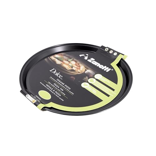 Zanetti, Teglia Pizza Diametro 32cm, Altezza 1.5 cm, Teglia Rotonda in Carbon Steel, Rivestimento Antiaderente, Colore Nero, Spessore 0,4 mm