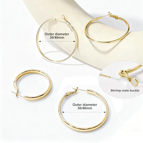 Image of 4 Pairs Silver Gold Hoop Earrings for Women | 14K Gold Plated Hoop Earrings Set Hypoallergenic Earring Lightweight Dangle Earrings Set