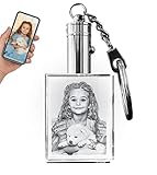 ArtPix 3D Personalized Keychains with LED Light, Custom Laser Etched Key Chain Photo Crystal, Great Memorial Gifts
