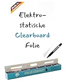 Folio Contact Clearboard Folie – transparente, elektrostatisch haftende Schreibfolie – wiederbeschreibbar & trocken abwischbar – haftet ohne Kleber – 60 × 80 cm - inkl. 1 Boardmarker