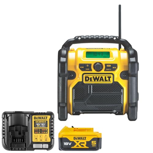 DeWALT DCR020 240V DAB FM Jobsite Digital Radio With 1 x 5Ah Battery & Charger