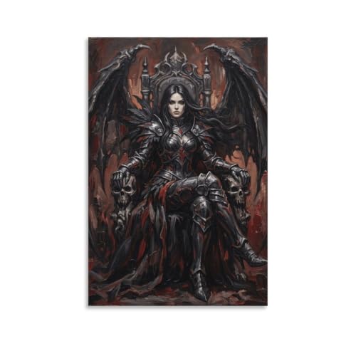 Image of W7C8U2X3 Armored Dark Queen Throne Canvas Wall Art, Fantasy Woman Wall Art