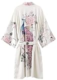Women's Silky Satin Kimono Robes Short with Peacock and Floral Printed Bathrobe Nightgown For Bride...