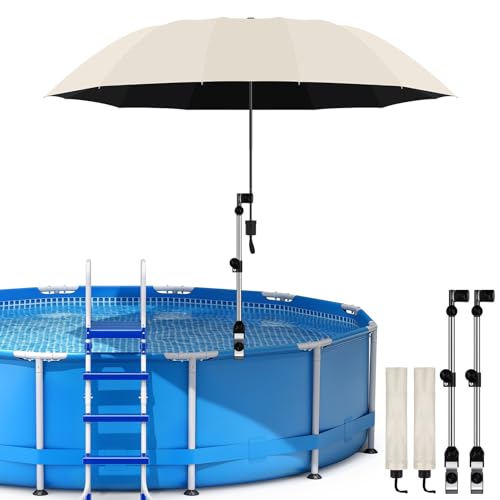 2 Pack Pool Canopy Shade for Above Ground, 50" Chair Umbrella with Clamp Adjustable, Portable UPF 50+ UV Protection Outdoor Umbrella for Patio/Backyard/Beach/Camp Trolley/Strollers/Golf Carts (Beige)
