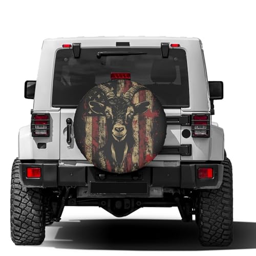 Image of Delerain Goat American Flag Spare Tire Cover Wheel Protectors Sun Protector Waterproof for Trailer RV SUV Truck and Many Vehicle(16 Inch for Diameter 29 inch-31 inch)