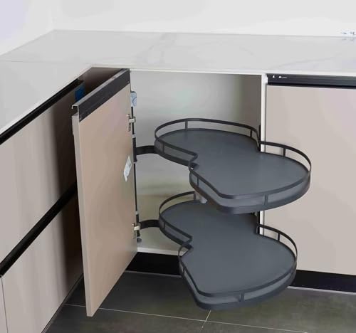 Estante de almacenamiento extraíble for esquinas ciegas, giratorio, con de bloqueo silencioso y altura ajustable, apto for gabinetes de 900 mm (36 pulgadas) y bandeja abatible de 2 niveles.(Right)