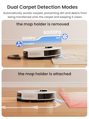 Image of Lefant Robot Vacuum and Mop,75-Day Self-Emptying,6000Pa Powerful Suction,Customized Cleaning,Home Mapping, 140 Min Runtime, Roller Brush for Carpet,2.4G /5G WiFi /Alexa /APP /iWatch,M2 Plus