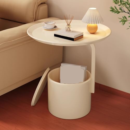 Mesa de centro móvil estilo crema con baldas y almacenamiento multifuncional 3