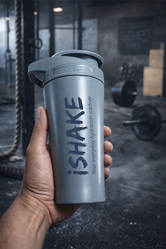 Image of Stainless Steel Protein Shaker Bottle, 100% Leakproof Metal Gym Shaker, Durable Steel Gym Sipper Bottle for Smooth Protein Mixing with Measurement 700 ml (Grey)