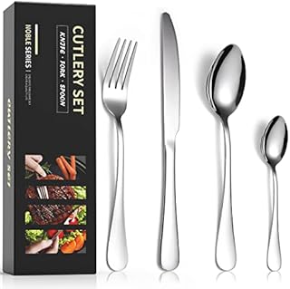 24 Piece Cutlery Set for 6Ben & Bel Stainless Steel Tableware Dinnerware Knife Fork Spoon Set, Easy Clean & Dishwasher Safe 