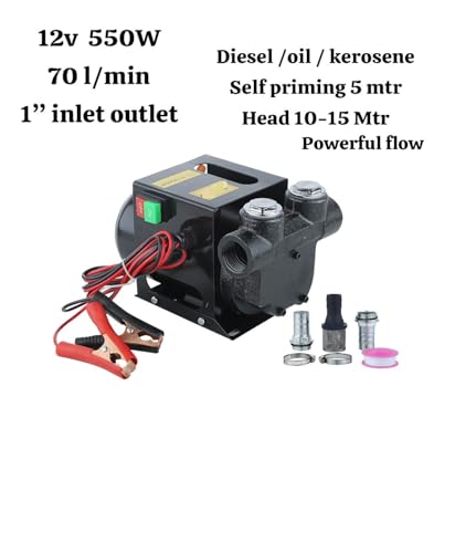 Image of Asian Pumps & Machineries 12V DC Oil /Diesel Transfer Pump 550W Head 10-15Mtr with Self Priming for Marine, Automobile Construction, Harvestor Tractor Diesel Transfer 1 inch Inlet Outlet 70L /min