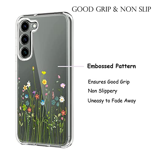 Funda Galaxy S23 Plus抗震防摔透明手机壳带凹凸立体花束花纹 5