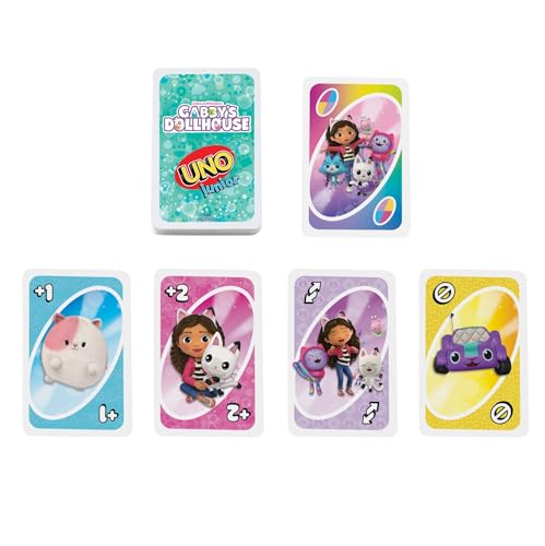 Mattel Games UNO Junior Jeu de Cartes Gabby et la Maison Magique pour Jouer Entre Enfants, Lors des soirées en Famille, en Vacances ou en Voyage, JLH17