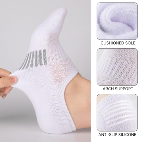 Eallco No Show Cotton Athletic Socks for Women - Low Cut, Ankle No Slip, Invisible Running Cushioned - 6 Pairs4