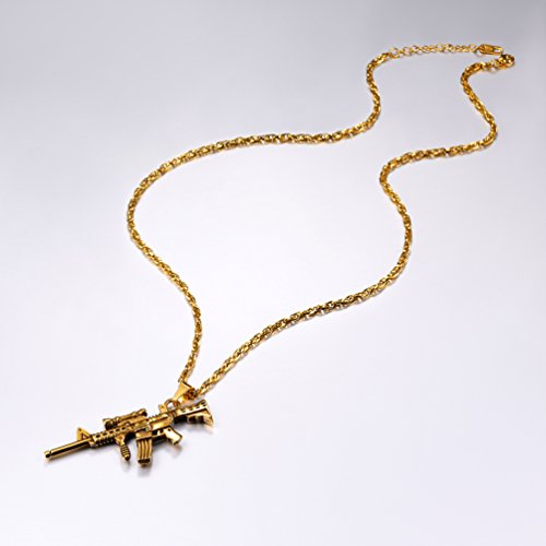 Prosteel 18K Gold Plated Military Army Charm Necklace M16A4 Rifle Shape Pendant & Chain Cool Men Jewelry Gift For Him Gun Necklace #TOP3