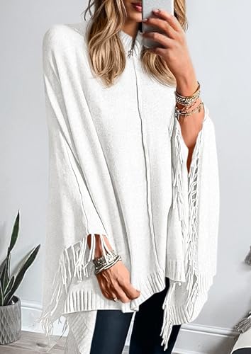 PRETTYGARDEN Women's 2025 Fall Winter Poncho Sweaters Trendy Chunky Knit Fringe Shawls Wraps Pullover Tops Holiday Outfits3