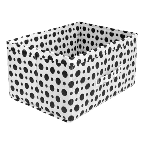 Image of Kuber Industries Pack of 2 Foldable Storage Organiser | Dot Printed Storage Box for Books & Toys | Cloth Organizer for Wardrobe | Cupboard Drawer Organizer | Black & White