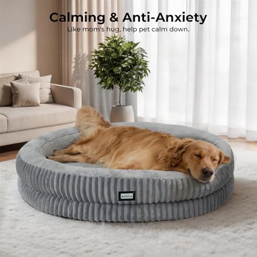 Image of BALANCE Donut Dog Bed, 43 Inches Round Dog Bed Extra Large Size Dogs Washable, Orthopedic Calming Dogs Beds for Kitten, Fluffy Plush Faux Fur Pet Bed with Anti-Slip Bottom