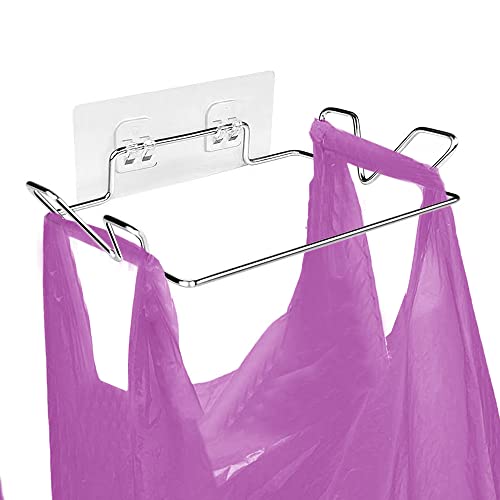 Junvaia Support de sac poubelle pour portes d'armoire, support de sac poubelle portable avec autocollant autocollant, support de sac poubelle en acier inoxydable à suspendre, support de sac poubelle