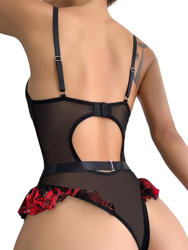 Image of Sexy Stocking Lace Mesh Bodysuit Top Underwire Garter Lingerie Set 3 Piece