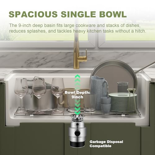 Image of Undermount Kitchen Sink Workstation 33x19 Inch - Drop in White Farm Sink, Single Bowl Deep Fireclay Sink with 4 Accessories, for Kitchen, Island
