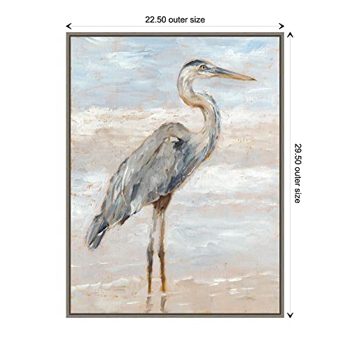 Amanti Art Framed Canvas Wall Art Print Beach Heron I By Ethan Harper (23 In. W X 30 In. H), Sylvie Greywash Frame - Large #TOP3