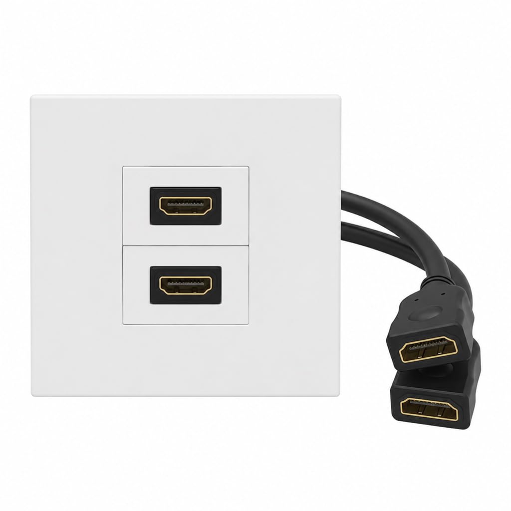 Dual Port HDMI Wall Plate with Pigtail Cable for AV Outlet Plug