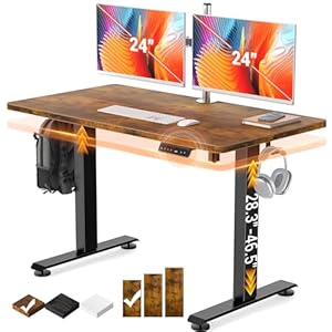 Veken 47.2″ Standing Desk Electric, Height Adjustable Sit Stand Up, Wood Desktop, Work Home Office, Computer PC Table, Writing Rising Desks, Brown