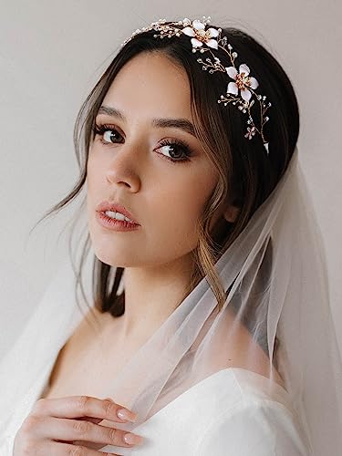Sweetv Gold Wedding Headband, Pearl Flower Bridal Headpieces For Wedding, Crystal Hair Accessories For Women Girls Hair Vine #TOP5