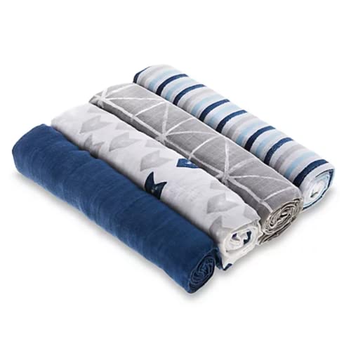 Image of aden + anais Essentials Muslin Swaddle Blankets, Newborn Receiving Blanket for Swaddling, 100% Cotton Baby Swaddle Wrap, 4 Pack, Denim Wash