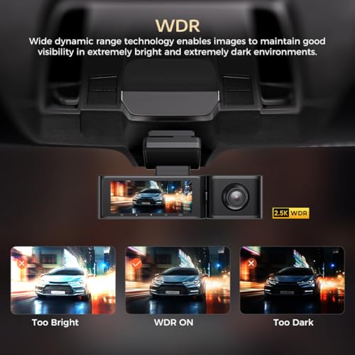 XRC TECH Câmera de painel de 3 canais, DVR de carro de três vias frontal interna traseira, 4K + 1080