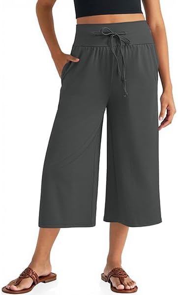 TARSE Wide Leg Cropped Palazzo Pants for Women Culottes with Pockets Summer Gaucho Pants