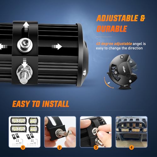 Nilight 2PC 4Inch Triple Row Led Light Pods 60W Flood Spot Combo 6000LM 2Pcs 6.5 Inch 120W Triple Row Light Bar Flood Spot Combo 12000LM Driving Boat Off Road Trucks Lights (ZH042) by Nilight - Image 6