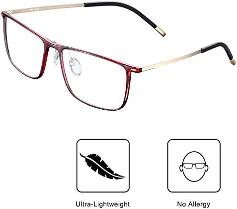 Blue Light UV Blocking Light Filter Computer Reading Glasses Flexible Frame Anti Eye Fatigue Transparent Lens Ultra-Lightweight Vision Care Protect Your Eyes Unisex for Men and Women (Wine Red)