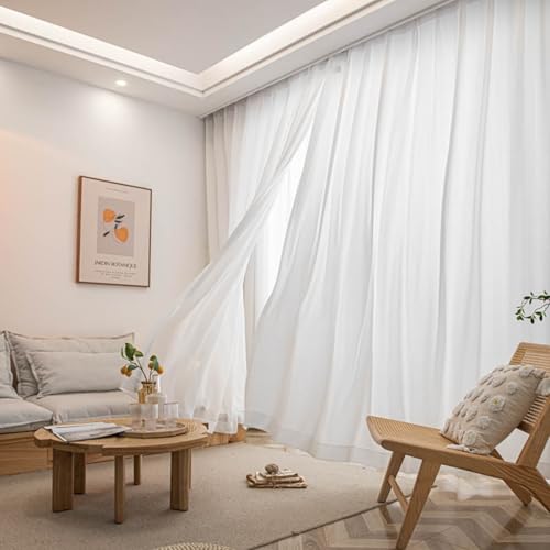 Eleganti tende bianche velate in poliestere, 2 pannelli, 42 x