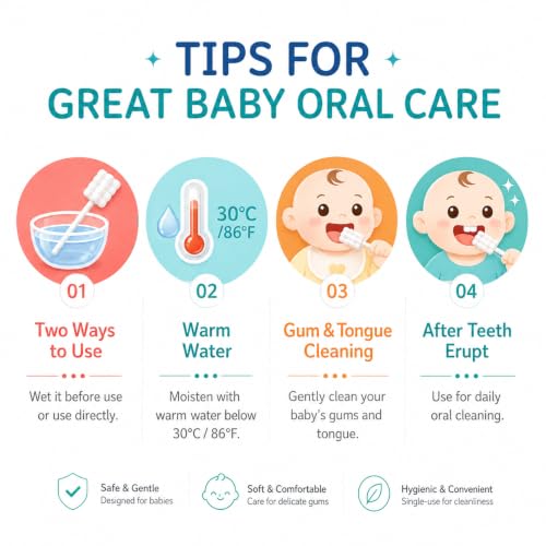 Image of Baby Oral Cleaner Swabs for Newborn & Infants (0-36 Months) | Disposable Tongue & Gum Cleaning Sticks | Soft Cotton Gauze | 360 Gentle Oral Care | Individually Packed | 30 PCS