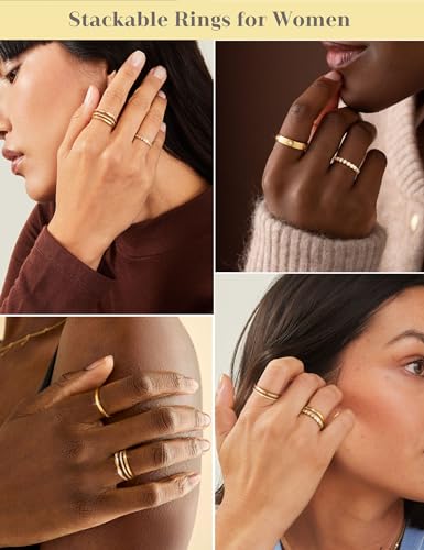 RLMOON Stackable Gold Rings for Women Non Tarnish Dainty 14K Gold/Silver Plated Stacking Thumb Rings Cubic Zirconia Eternity Wedding Band Rings Gold Jewelry Size 6-104