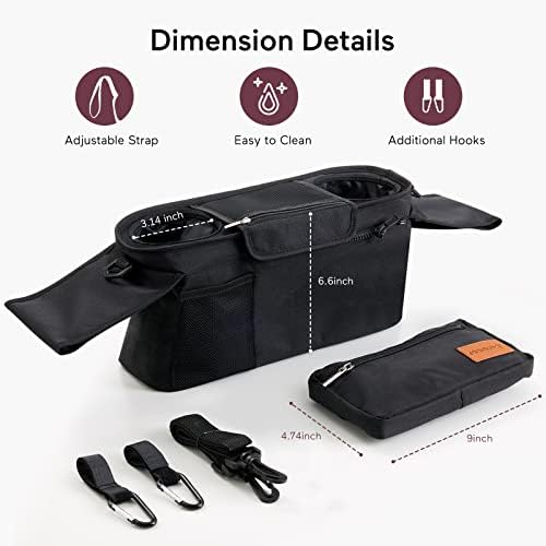 Universal Stroller Organizer with Insulated Cup Holder by Momcozy - Detachable Phone Bag & Shoulder Strap, Fits for Stroller like Uppababy, Baby Jogger, Britax, Bugaboo, BOB, Umbrella and Pet Stroller