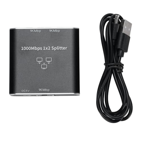 Cheotime Ethernet Splitter 1 a 2 Alta Velocidad 1000Mbps, RJ45 Gigabit Ethernet Cable Splitter 1 a 2, Divisor de Internet con Cable de alimentación USB para IPTV Router PC