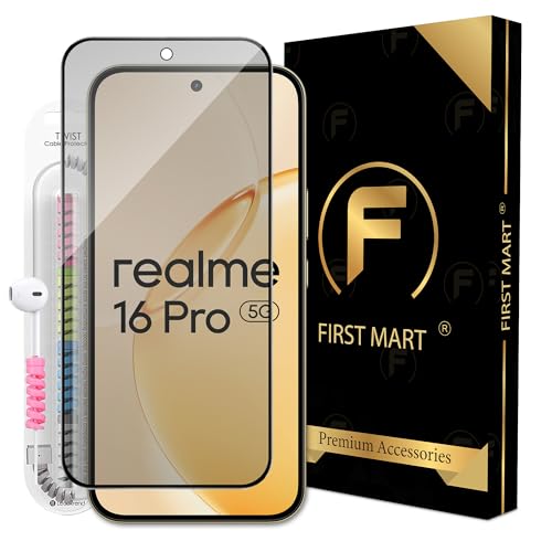 Image of FIRST MART Matte Anti-Glare Tempered Glass for Realme 16 Pro With Installation Kit | Military-Grade Gaming Screen Protector & Cable Guard | Edge to Edge Coverage | Black