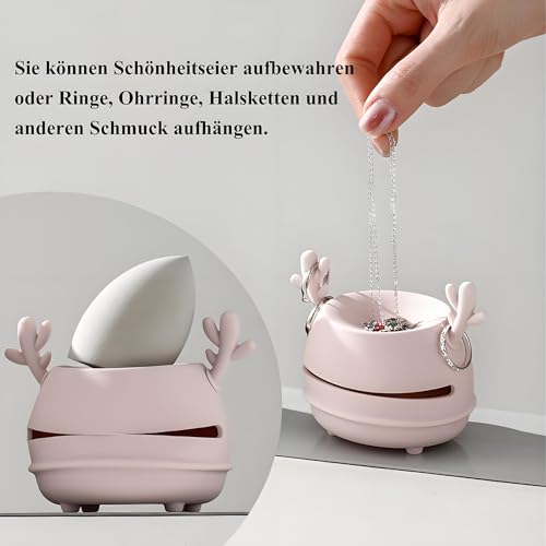 Beauty Blender para esponja de maquillaje, soporte de esponja de maquillaje de silicona con organizador de joyas, fundas de viaje de silicona reutilizables, soporte para batidora de viaje, color rosa - imagen 4