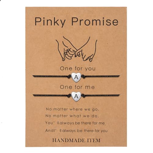 Image of SANNYRA Pinky Promise Bracelets for Couples, Matching Initial Relationship Bracelets, 26 Letter Friendship Bracelets for Him and Her