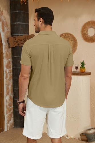 Men's Button Down Shirts Short Sleeve Casual Tops Summer Beach Blouse Vacation Wedding Shirts with Pocket4