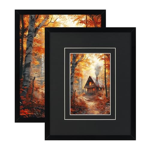 Serwrsw 8x10 Black Picture Frame with Double Black Mat 2 Pack, 8 by 10 Family Wedding Frame Fits 3 Photo Sizes, with Mat for 4x6 or 5x7, without Mat for 8x10, Display on Tabletop or Wall
