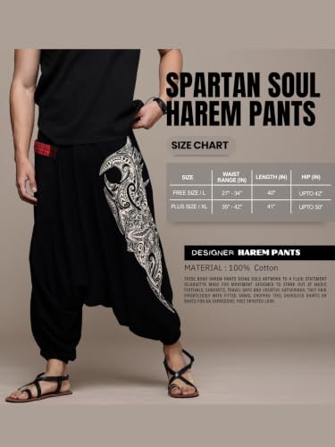 Image of The Veshti Company Printed Harem Pants for Men's Cotton Hippie Style Baggy Boho Yoga Pajama Pant with Pocket