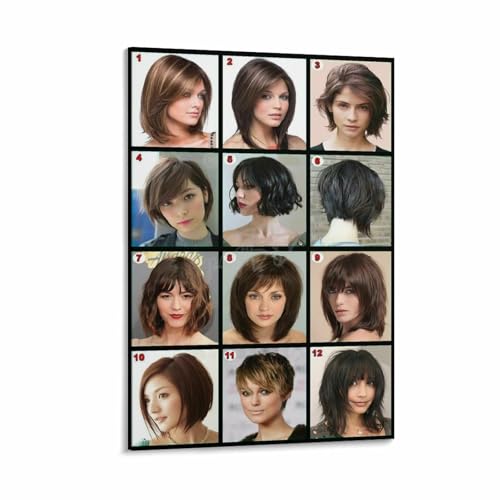 Elegant Women's Medium Hairstyle Poster Trendy Bob Cut & Bangs