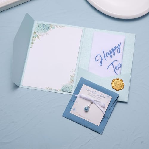 Image of MIXJOY Something Blue Gift for Bride, Wedding Day Bridal Blue Pearl Angel Wings Bouquet Garter Charm for Bride to Be