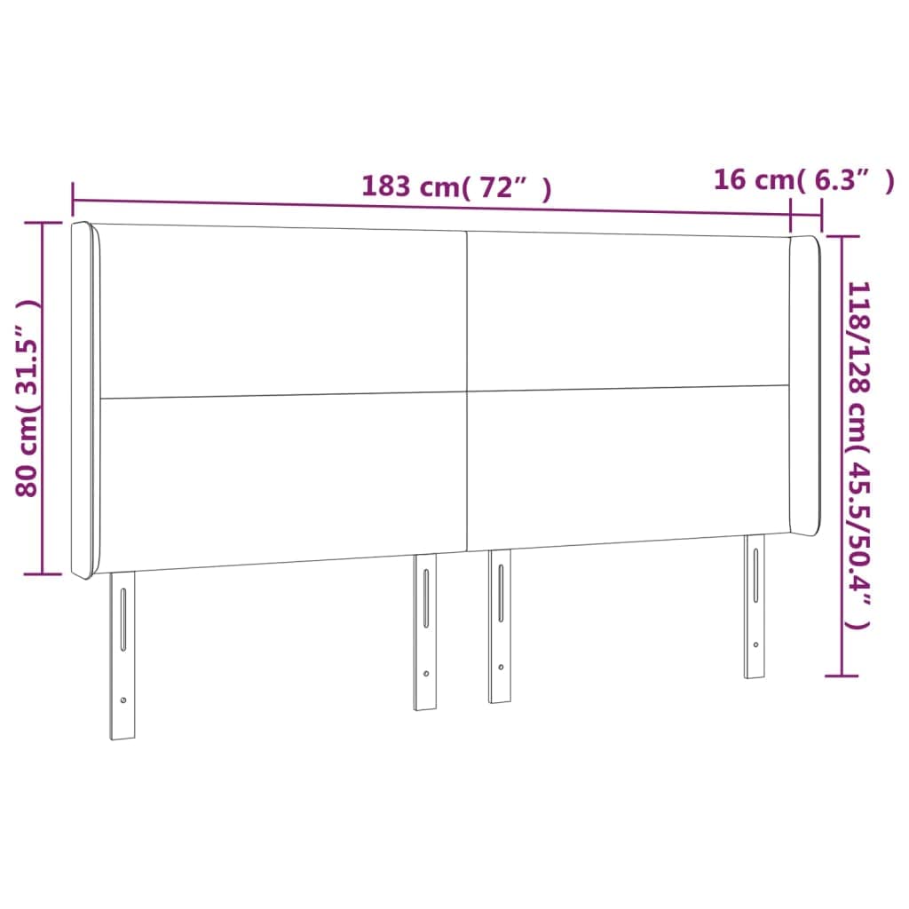 Kopfteil mit Ohren Grau 183x16x118/128 cm Kunstleder Bettkopfteil Höhenverstellbar Gepolstertes Rückenteil für Boxspringbett und Gestelle Schlafzimmer Zubehör