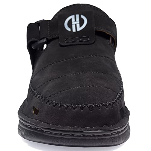Jebuktxe Mens Clogs Summer Leather Sandals Closed Toe Garden Clogs Shoes Indoor Outdoor Slip-On Mules Wide Black Size 43 #TOP2